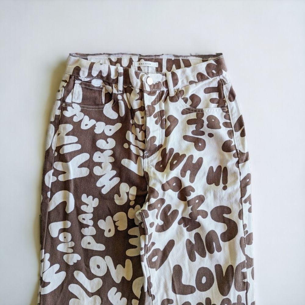 PacSun Women’s Dad Jeans High Rise Straight Two Tone Peace Print Skater 28 - Picture 8 of 15